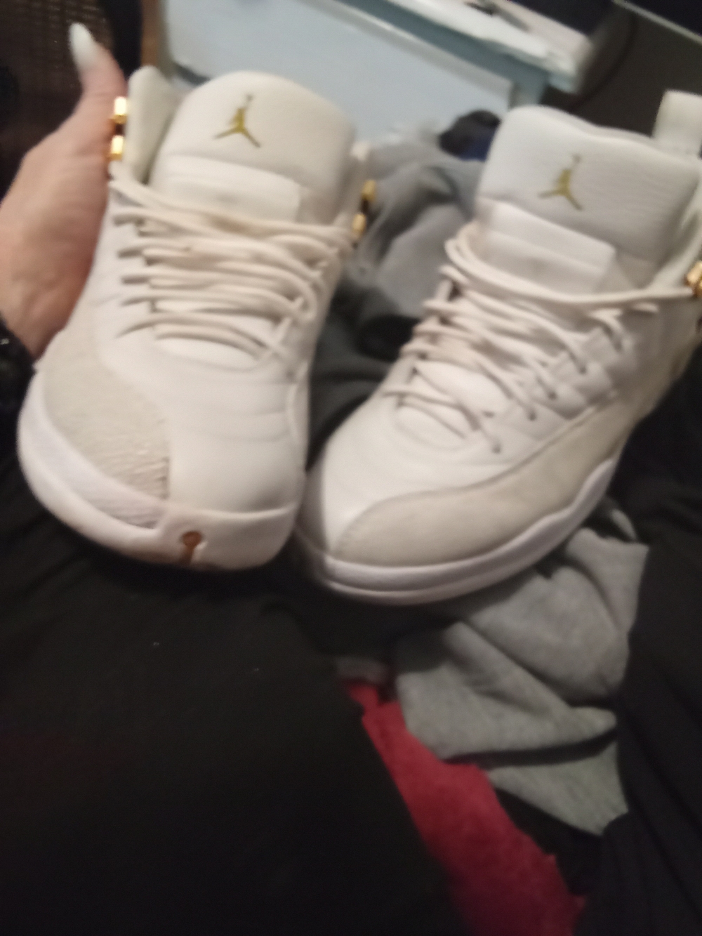 Jordan Men's Athletic Shoes White with Gold Accents